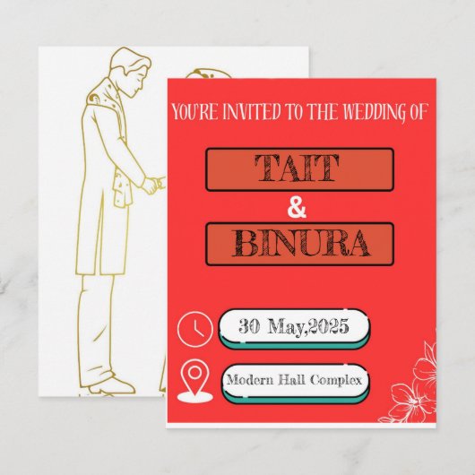 Romantische rode bloemen bruiloft uitnodiging (Voorkant / Achterkant)