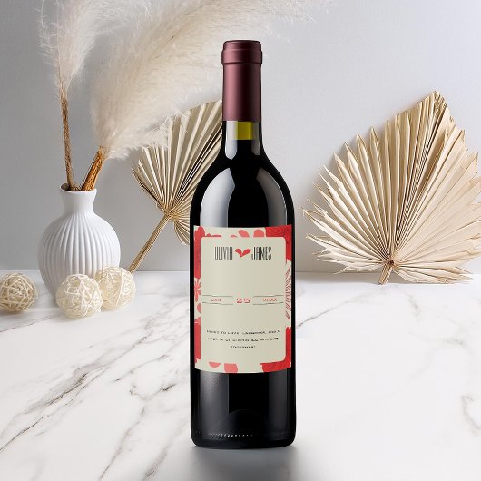 Romantische rode bloemen bruiloft wijn etiket