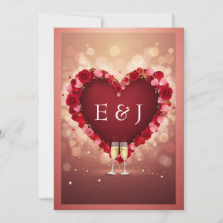 Romantische rode bloemhartmonogram trouwuitnodigin save the date