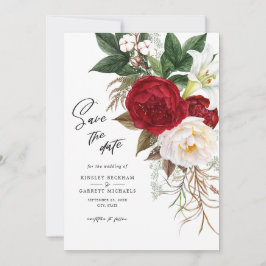 Romantische rode bloemige monogram trouw save the  kaart