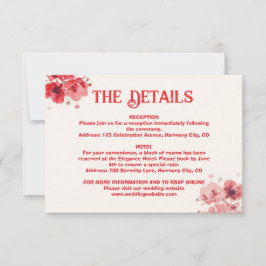 Romantische rode bloemige trouwdetails bijlage kaa RSVP kaartje