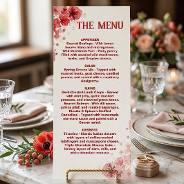 Romantische rode bloemmenu's, trouwmenu's menu