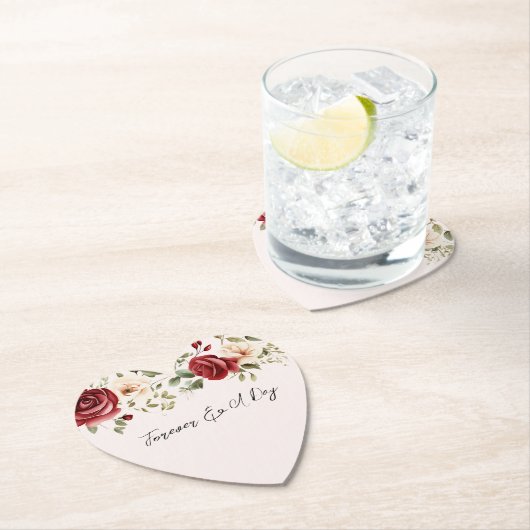 Romantische rode blush roze rozen bruiloft kartonnen onderzetters (Insitu)