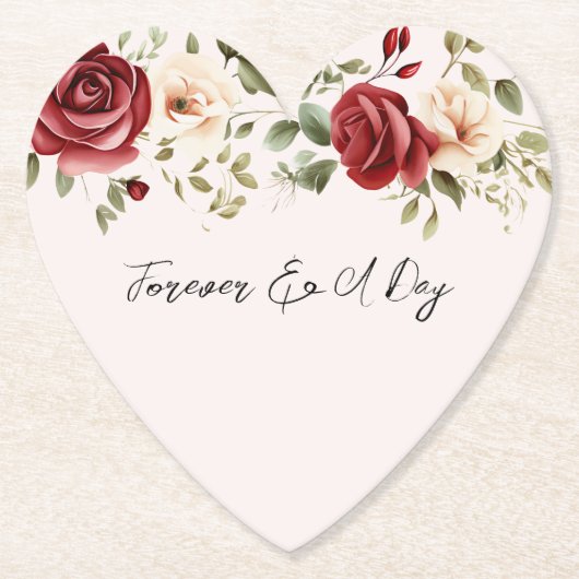 Romantische rode blush roze rozen bruiloft kartonnen onderzetters (Voorkant)