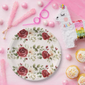 Romantische rode blush roze rozen bruiloft papieren bordje (Feest)