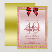 Romantische Rode Boog & Sparkly Glitter 40ste Verj Kaart (Voorkant / Achterkant)