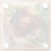 Romantische rode bordeauxroze gouden bloem glazen onderzetter (Achterkant)