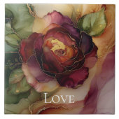 Romantische rode bordeauxroze gouden bloem tegeltje (Voorkant)