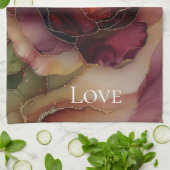 Romantische rode Bourgogne roos gouden bloem Theedoek (Gevouwen)