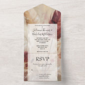 Romantische  Rode Crème Boho Feathers bruiloft All In One Uitnodiging (Binnen)