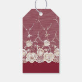 Romantische rode crème witte kant bloemenbruiloft cadeaulabel (Achterkant)