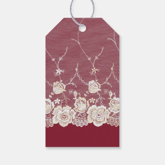 Romantische rode crème witte kant bloemenbruiloft cadeaulabel (Achterkant)