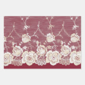 Romantische rode crème witte kant bloemenbruiloft inpakpapier vel (Voorkant 3)