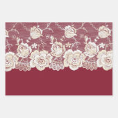 Romantische rode crème witte kant bloemenbruiloft inpakpapier vel (Voorkant)