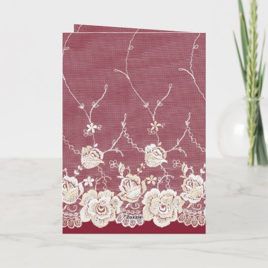 Romantische rode crème witte kant bloemenbruiloft kaart (Achterkant)