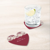 Romantische rode crème witte kant bloemenbruiloft kartonnen onderzetters (Insitu)