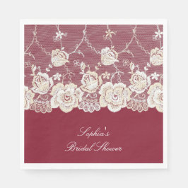 Romantische rode crème witte kant bloemenbruiloft servet