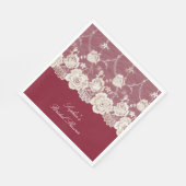 Romantische rode crème witte kant bloemenbruiloft servet (Hoek)