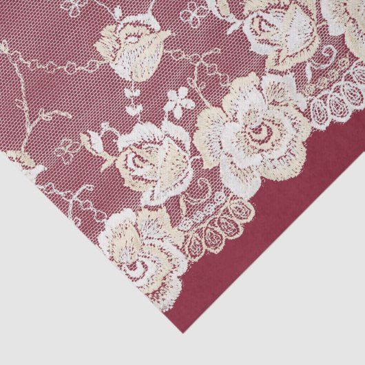 Romantische rode crème witte kant bloemenbruiloft tissuepapier (Detail)