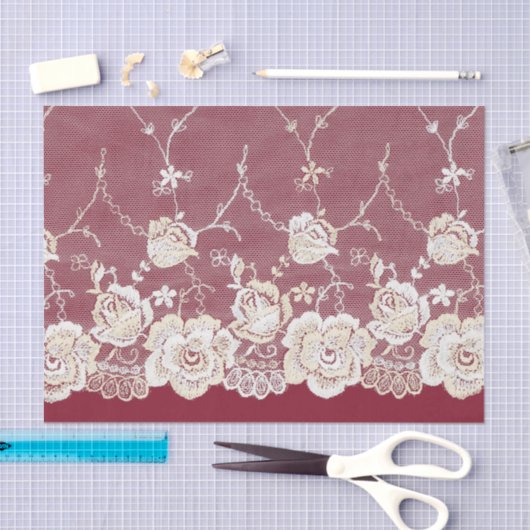 Romantische rode crème witte kant bloemenbruiloft tissuepapier (Craft)