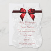 Romantische rode diamant boog & damast zoet 16 kaart (Voorkant)