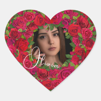 Romantische rode donkerroze rozen foto rand hart sticker