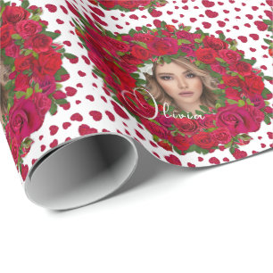 Romantische rode donkerroze rozen fotolijst cadeaupapier