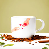 Romantische rode draad van het lot handen en harte grote koffiekop