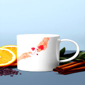 Romantische rode draad van het lot handen en harte grote koffiekop