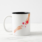 Romantische rode draad van het lot handen en harte tweekleurige koffiemok (Links)