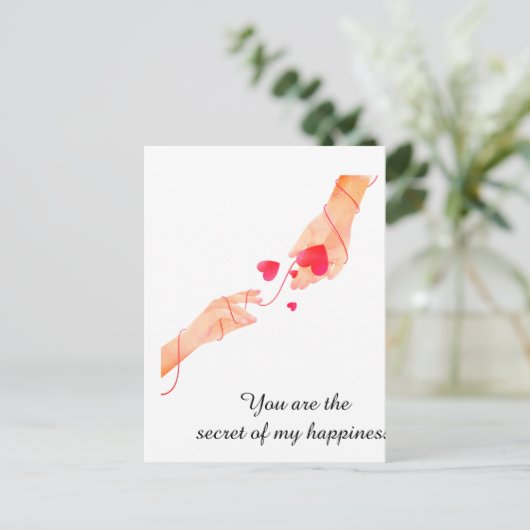 "Romantische rode draad van het lot handen & harte Briefkaart (Staand voorkant)