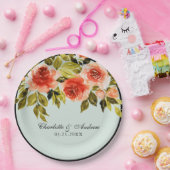 Romantische rode en groene Waterverf bloemenbruilo Papieren Bordje (Feest)