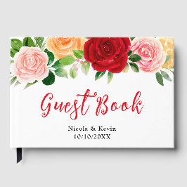 Romantische rode en oranje rozen gastenboek