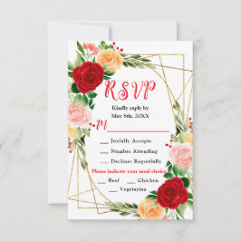 Romantische rode en oranje rozen RSVP kaartje