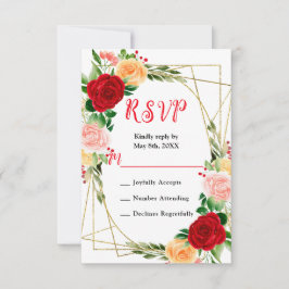 Romantische rode en oranje rozen RSVP kaartje