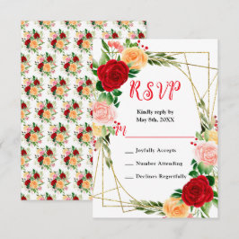 Romantische rode en oranje rozen RSVP kaartje