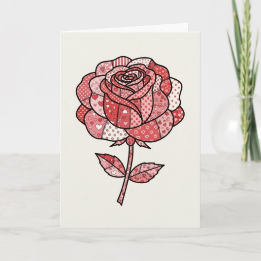 Romantische rode en roze patchwork roos illustrati kaart (Voorkant)