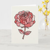 Romantische rode en roze patchwork roos illustrati kaart (Gele Bloem)