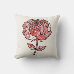 Romantische Rode en Roze Patchwork Roos Illustrati Kussen