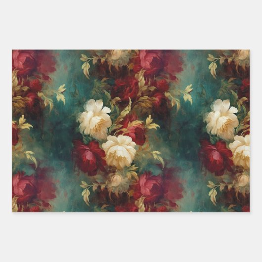 Romantische rode en witte bloemen bruiloft bruidss inpakpapier vel (Voorkant 3)