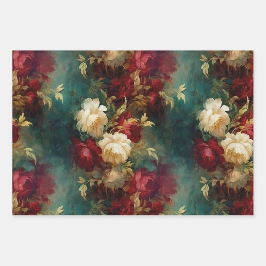 Romantische rode en witte bloemen bruiloft bruidss inpakpapier vel (Voorkant)