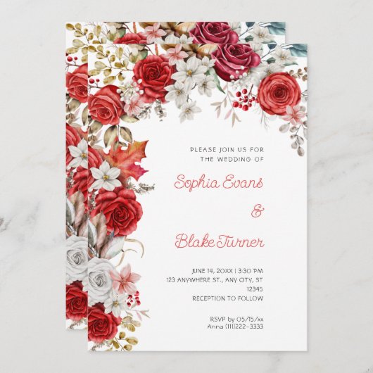 Romantische rode en witte Rozen witte bruiloft Kaart (Voorkant / Achterkant)