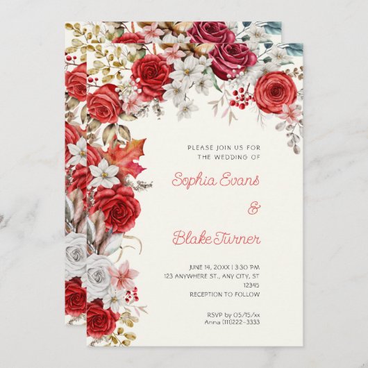 Romantische rode en witte Rozen witte crème bruilo Kaart (Voorkant / Achterkant)