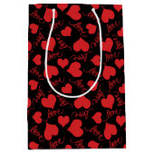 Romantische rode en zwarte hartpatronen medium cadeauzakje (Voorkant)