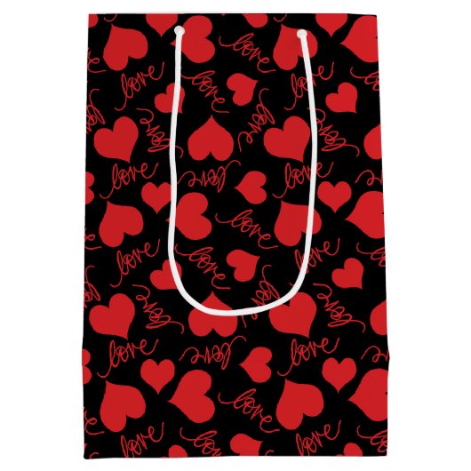 Romantische rode en zwarte hartpatronen medium cadeauzakje (Achterkant)