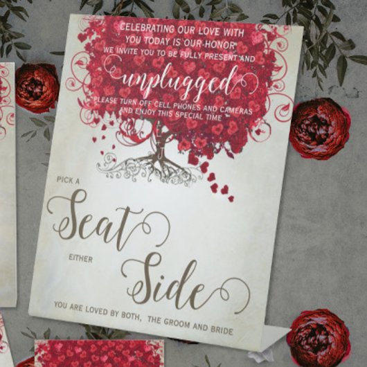 Romantische Rode Hart Blad Boom Bruiloft Reclamebord Met Voetstuk