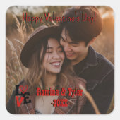 Romantische rode hart foto met aangepaste namen vierkante sticker (Voorkant)