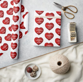 Romantische Rode Hart met Naam Valentijnsdag Cadeaupapier