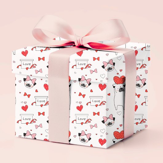 Romantische rode hart pug liefde | VALENTIJNSDAG Cadeaupapier