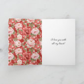 Romantische Rode Hart Roze Bloemige Valentijnsdag Kaart (Binnen)